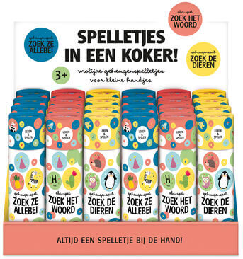 Spelletjes in kokers - display (3x 8 stuks)